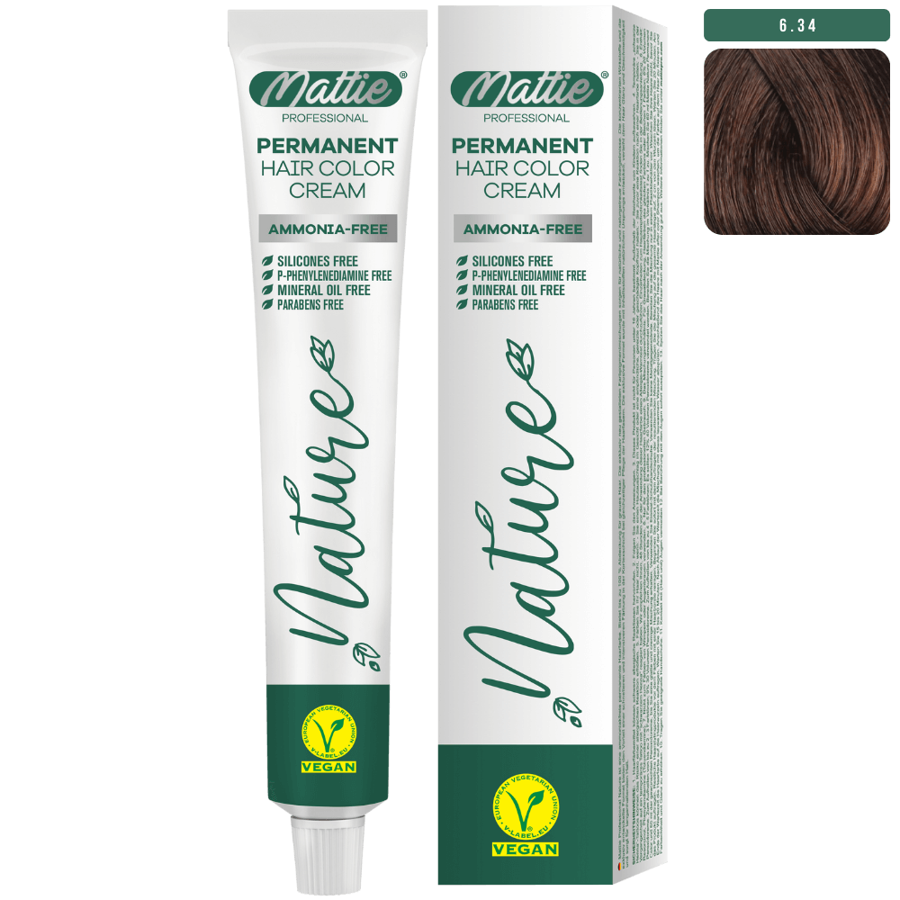 Mattie Professional Nature (6.34) Ciemny Blond Złocisto-Miedziany - Wegańska Permanentna Kremowa Farba Do Włosów 60ml