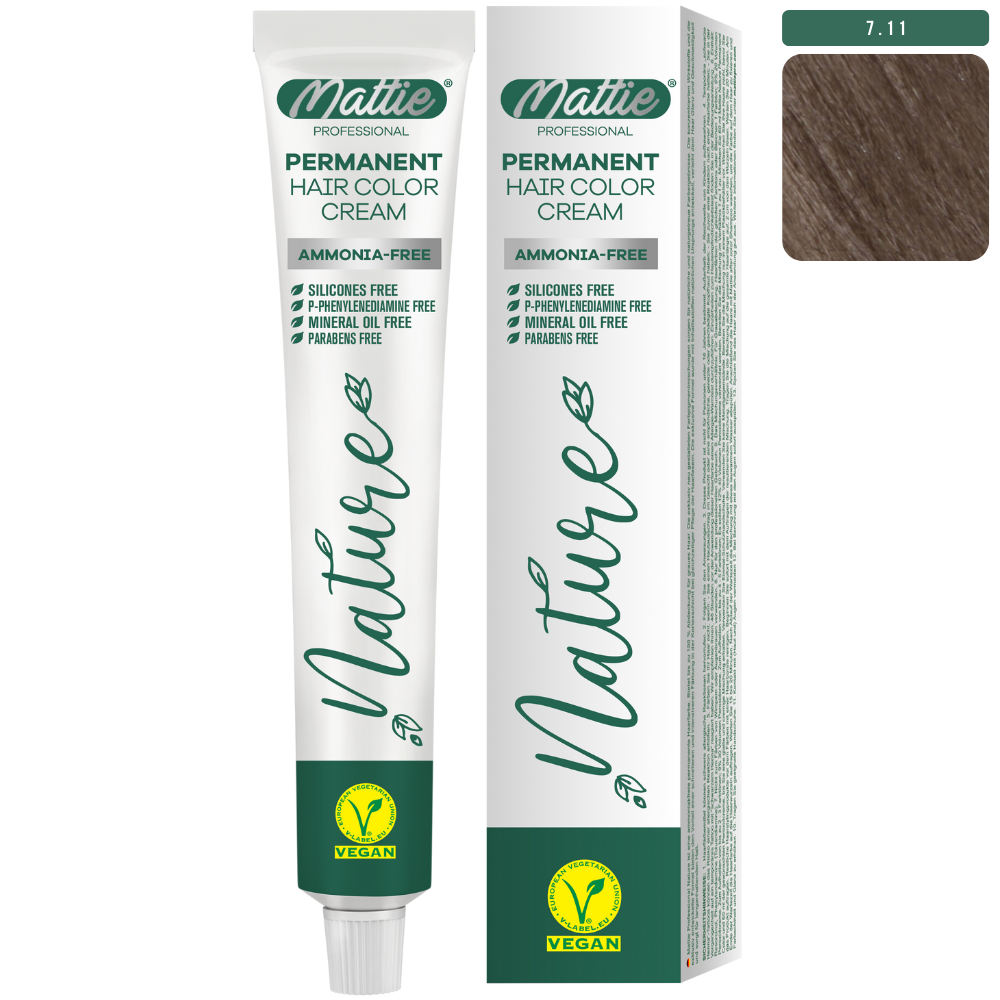 Mattie Professional Nature (7.11) Ekstra Popielaty Blond - Wegańska Permanentna Kremowa Farba Do Włosów 60ml
