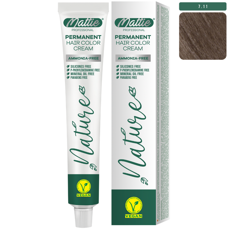 Mattie Professional Nature (7.11) Extra Ash Blonde - Vegan Permanent Color Cream 60ml