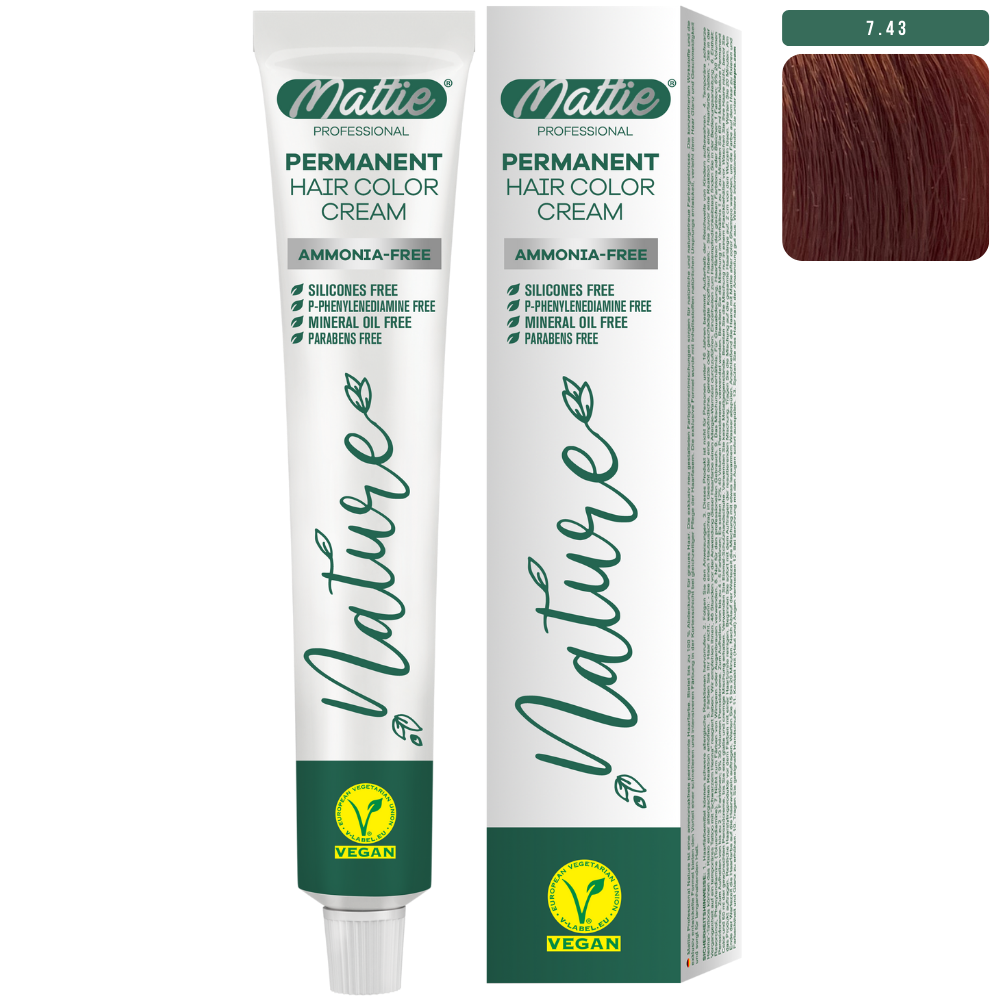 Mattie Professional Nature (7.43) Miedziano-Złoty - Wegańska Permanentna Kremowa Farba Do Włosów 60ml