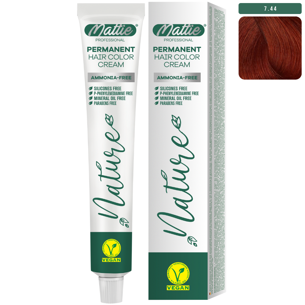 Mattie Professional Nature (7.44) Intensywna Miedź - Wegańska Permanentna Kremowa Farba Do Włosów 60ml