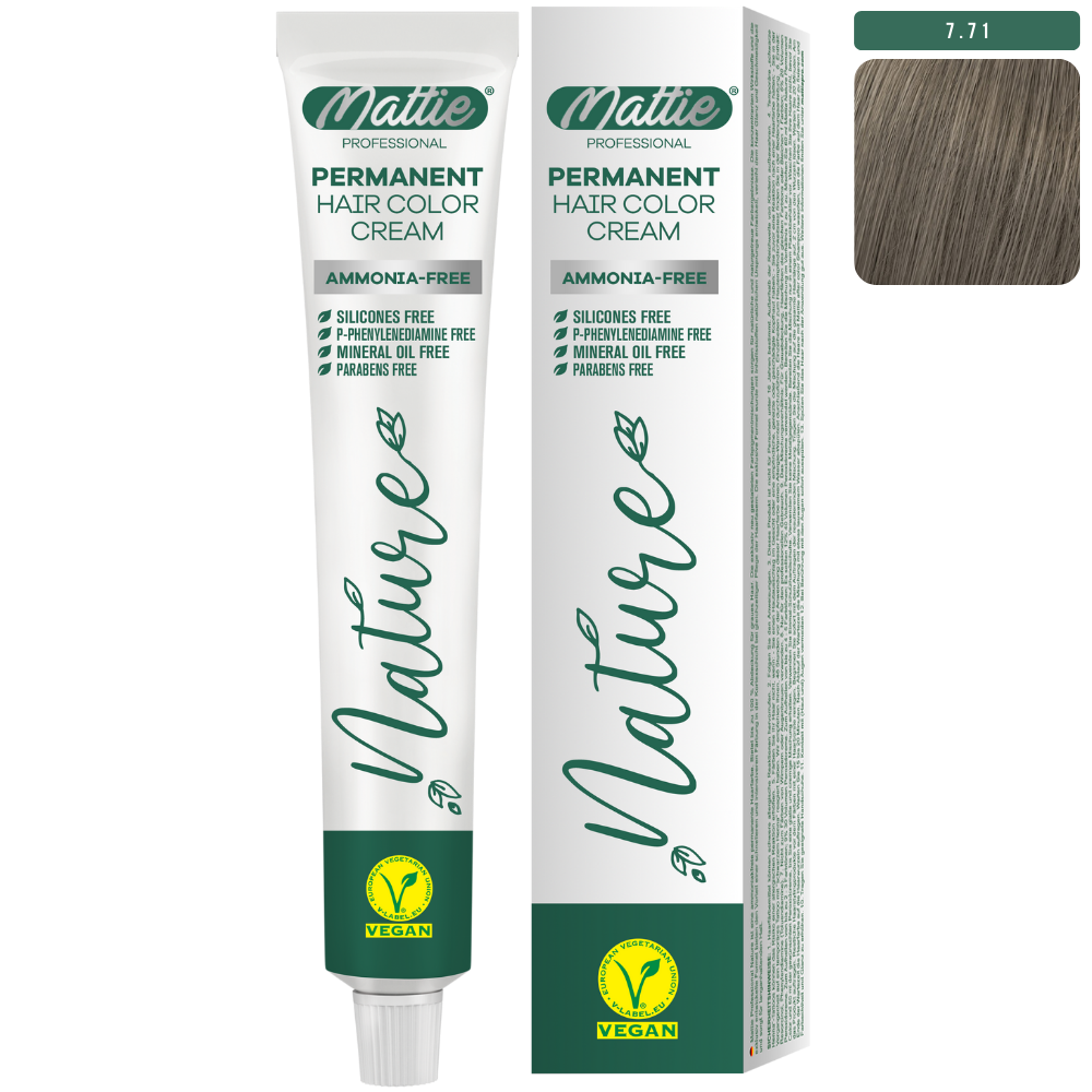 Mattie Professional Nature (7.71) Blond Popielato-Brązowy - Wegańska Permanentna Kremowa Farba Do Włosów 60ml