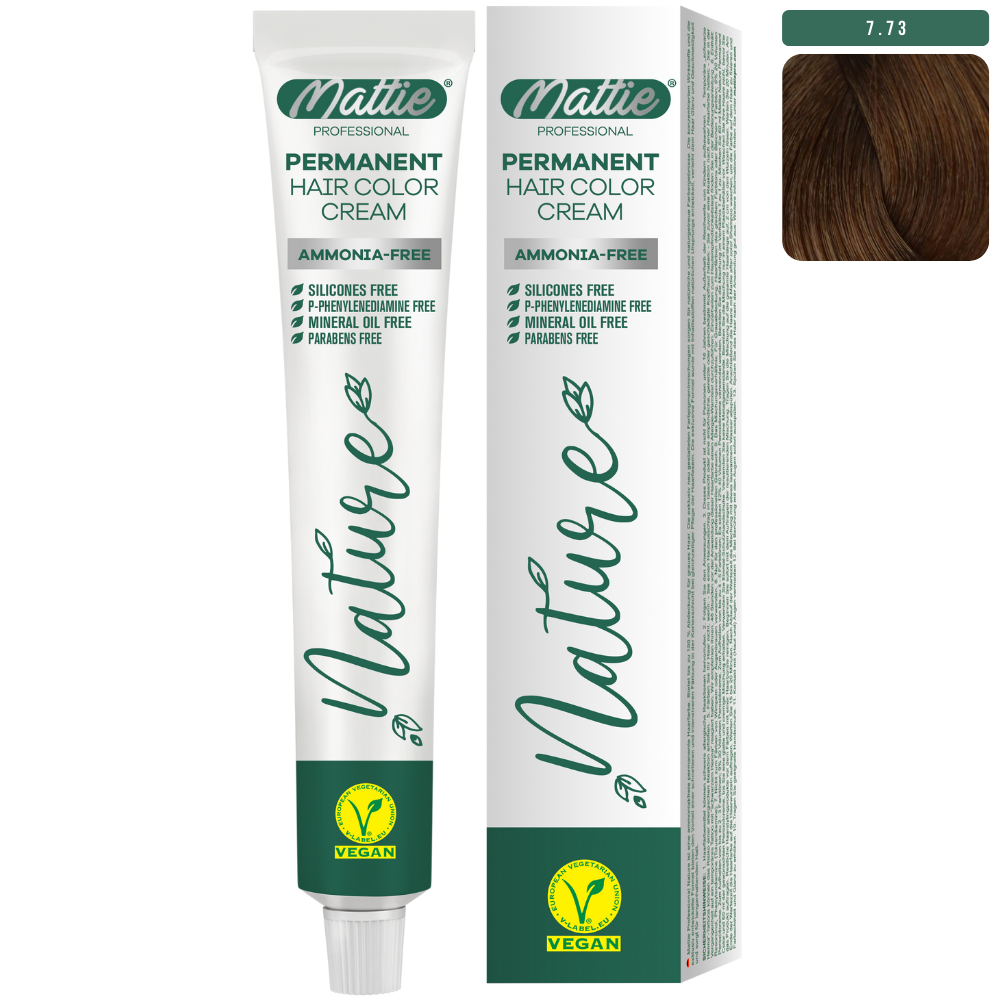 Mattie Professional Nature (7.73) Blond Złocistobrązowy - Wegańska Permanentna Kremowa Farba Do Włosów 60ml
