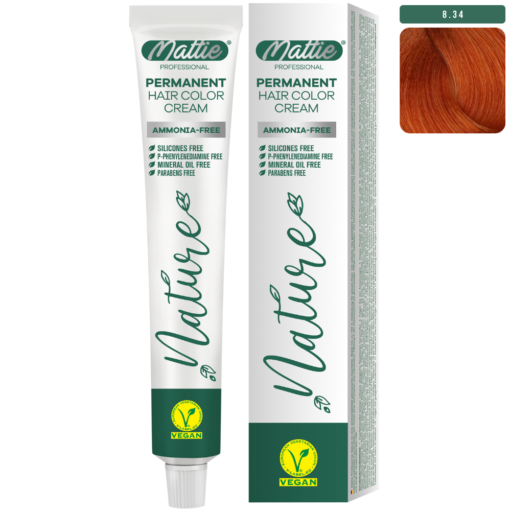 Mattie Professional Nature (8.34) Jasny Blond Złocisto-Miedziany - Wegańska Permanentna Kremowa Farba Do Włosów 60ml