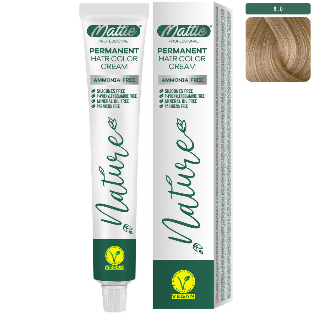 Mattie Professional Nature (9.0) Intensywny Bardzo Jasny Blond - Wegańska Permanentna Kremowa Farba Do Włosów 60ml