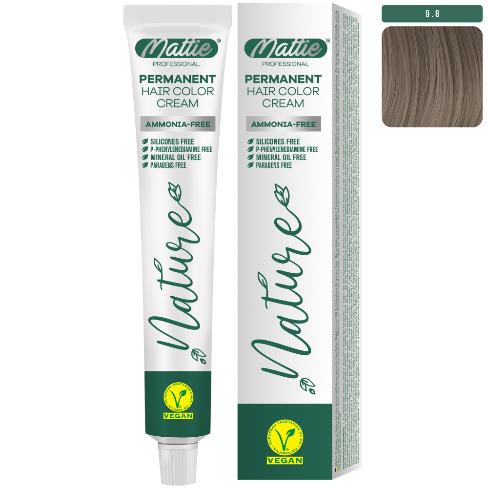 Mattie Professional Nature (9.8) Bardzo Jasny Blond Piaskowy Beż - Wegańska Permanentna Kremowa Farba Do Włosów 60ml