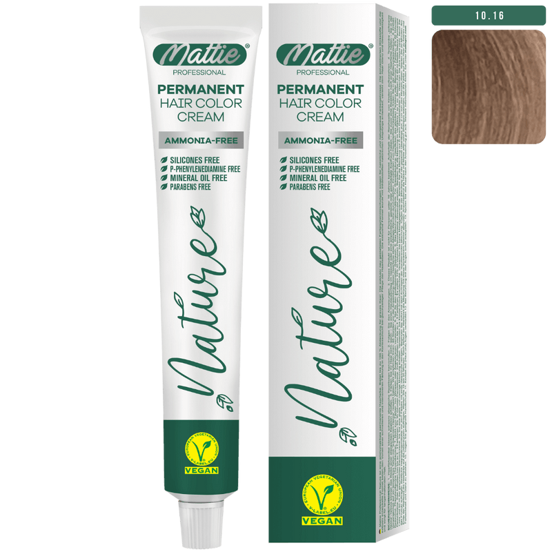 Mattie Professional Nature (10.16) Extra Light Ash Rose Blonde - Vegan Permanent Color Cream 60ml