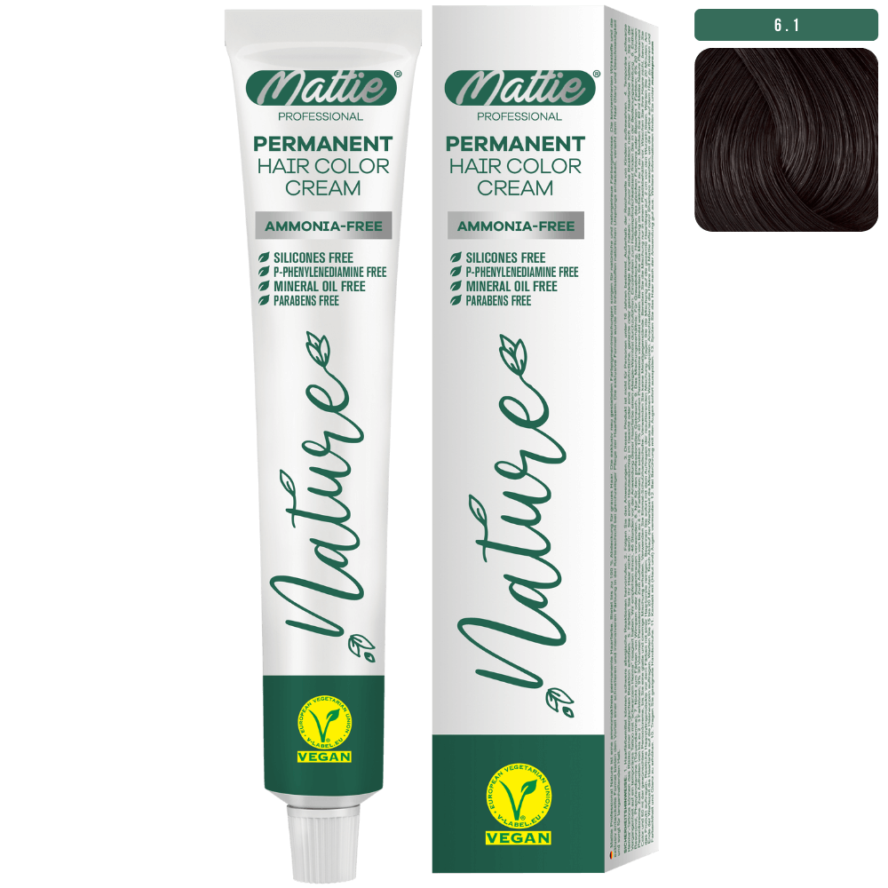 Mattie Professional Nature (6.1) Ciemny Popielaty Blond - Wegańska Permanentna Kremowa Farba Do Włosów 60ml